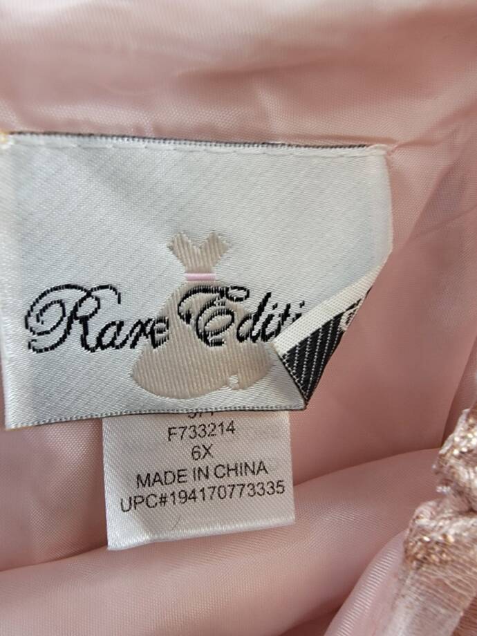 Rare Editions Puff-Sleeve Burnout Organza Dress Girls 6X Blush Back Zip Closure