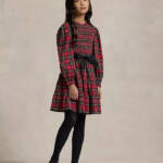 Polo Ralph Lauren Plaid Smocked Jersey Dress Big Girl's XL/16 Red Multi L/S