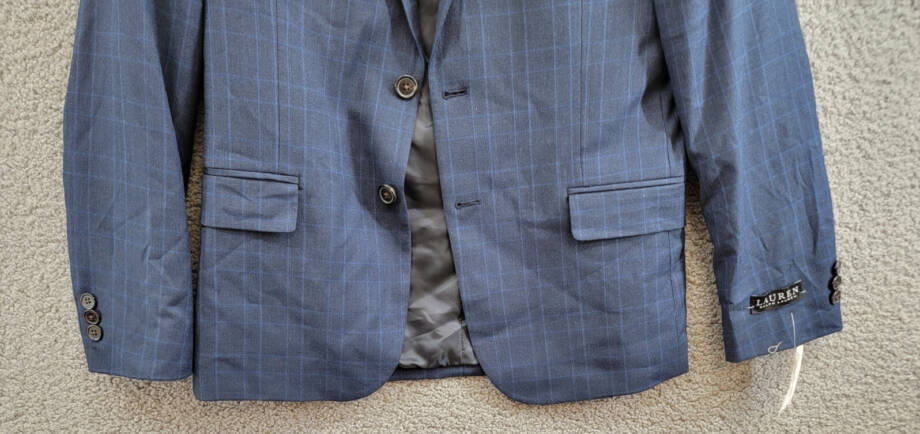 Lauren Ralph Lauren Plaid Suit Jacket Big Boys 16R Navy Welt Pockets Long Sleeve