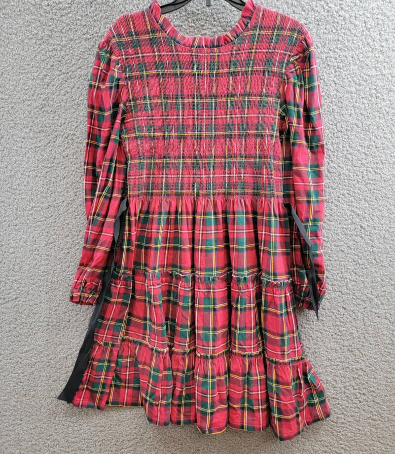 Polo Ralph Lauren Plaid Smocked Jersey Dress Big Girl's XL/16 Red Multi L/S