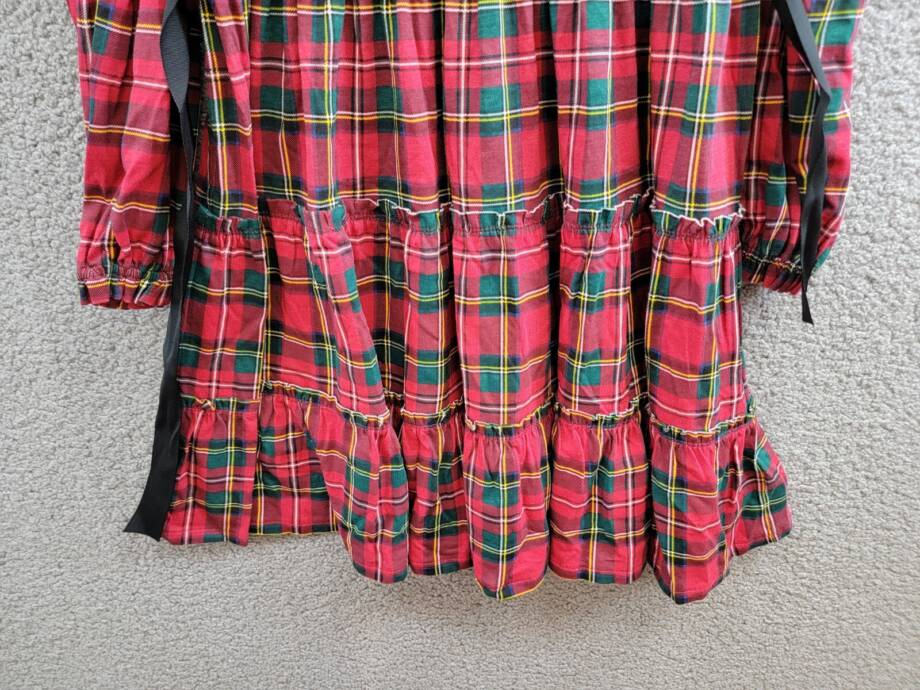 Polo Ralph Lauren Plaid Smocked Jersey Dress Big Girl's XL/16 Red Multi L/S