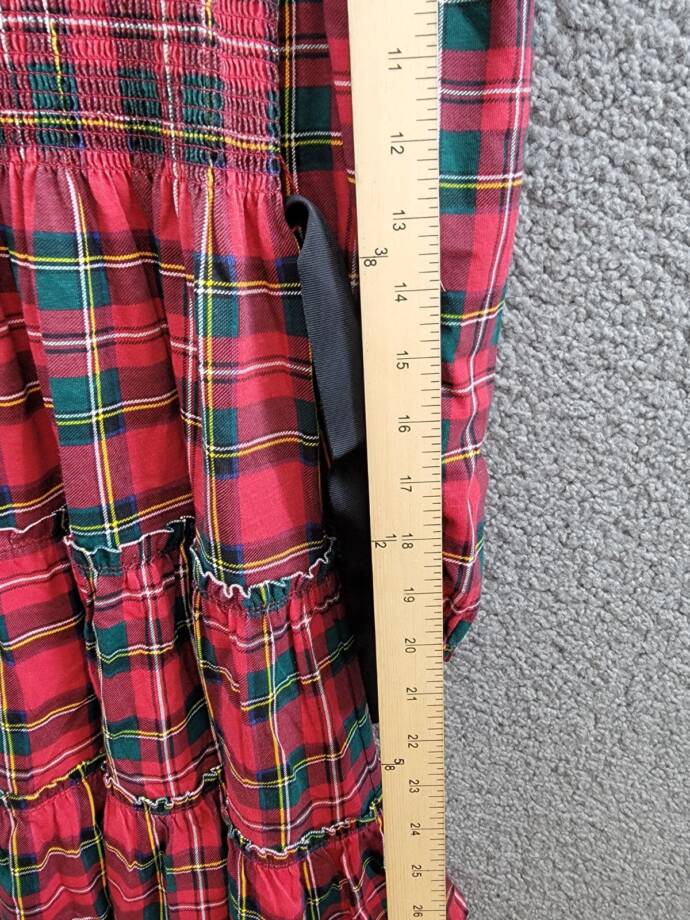Polo Ralph Lauren Plaid Smocked Jersey Dress Big Girl's XL/16 Red Multi L/S