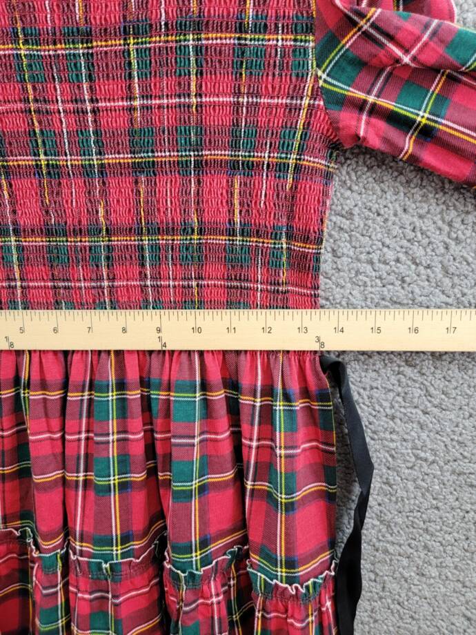 Polo Ralph Lauren Plaid Smocked Jersey Dress Big Girl's XL/16 Red Multi L/S