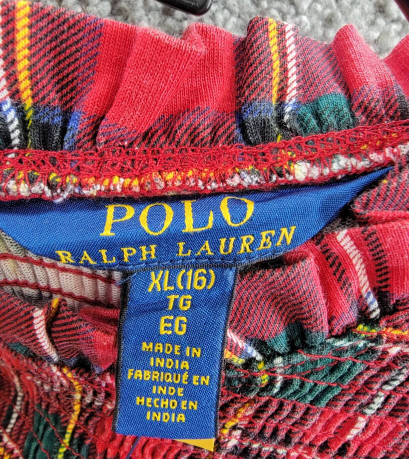 Polo Ralph Lauren Plaid Smocked Jersey Dress Big Girl's XL/16 Red Multi L/S