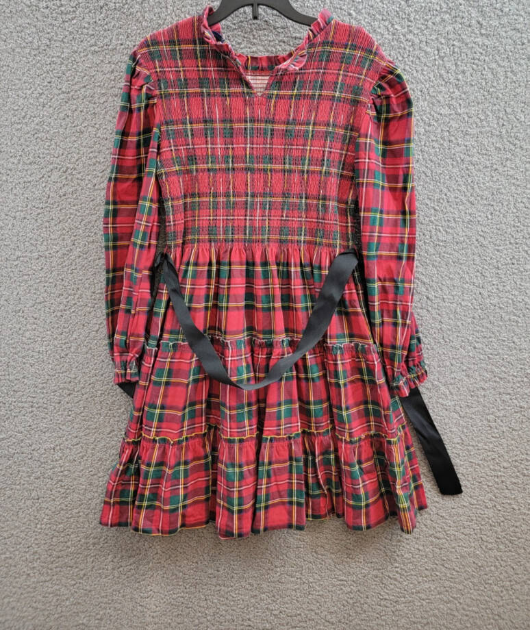 Polo Ralph Lauren Plaid Smocked Jersey Dress Big Girl's XL/16 Red Multi L/S