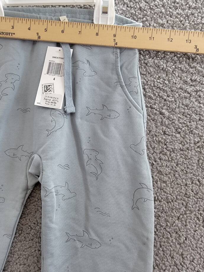 Rylee + Cru French Terry Shark Sweatpants Boys 4-5Y Blue Drawstring Waist