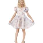 Rare Editions Floral Organza Social Dress Big Girls 12 Taupe Short Puff Sleeve