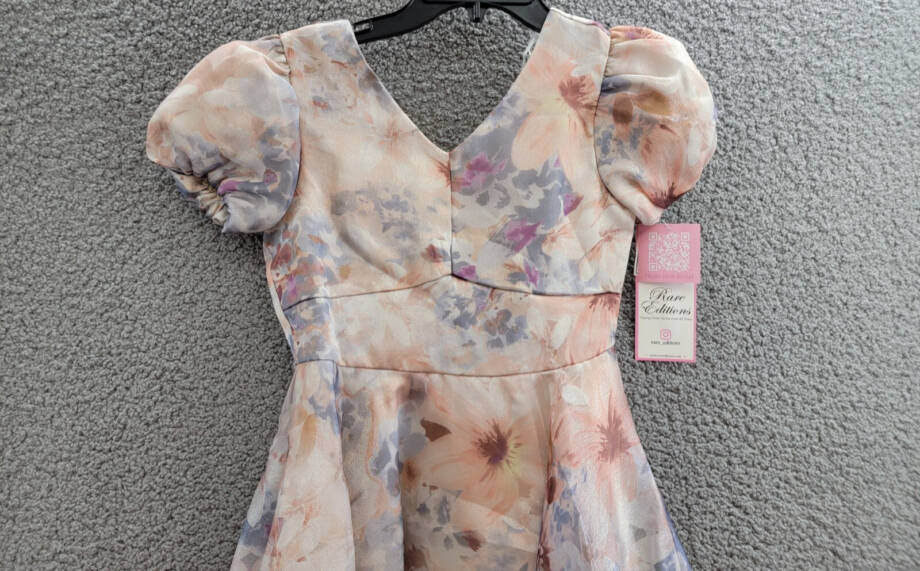 Rare Editions Floral Organza Social Dress Big Girls 12 Taupe Short Puff Sleeve