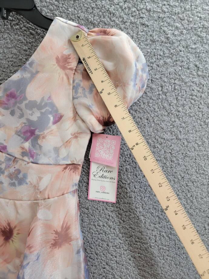 Rare Editions Floral Organza Social Dress Big Girls 12 Taupe Short Puff Sleeve