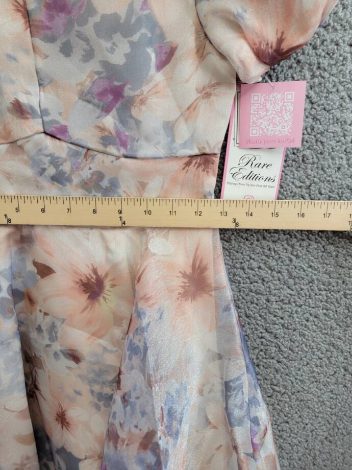 Rare Editions Floral Organza Social Dress Big Girls 12 Taupe Short Puff Sleeve
