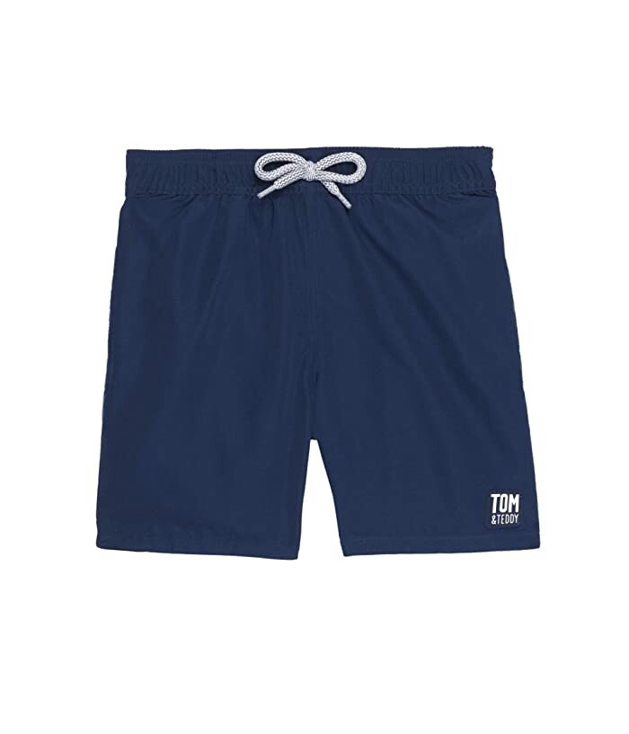 Tom & Teddy Solid Swim Trunks Boys 7-8 Midnight Blue Side Pockets Drawstring