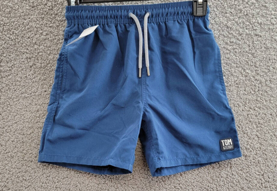 Tom & Teddy Solid Swim Trunks Boys 7-8 Midnight Blue Side Pockets Drawstring