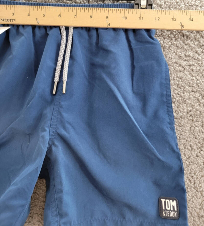 Tom & Teddy Solid Swim Trunks Boys 7-8 Midnight Blue Side Pockets Drawstring