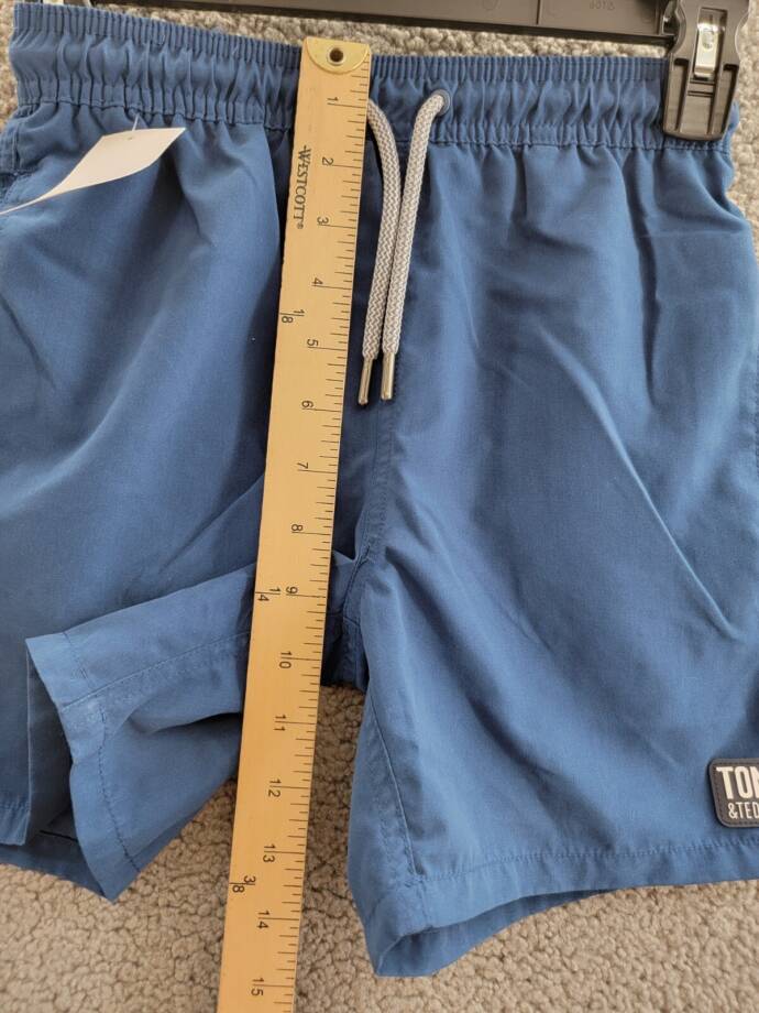 Tom & Teddy Solid Swim Trunks Boys 7-8 Midnight Blue Side Pockets Drawstring