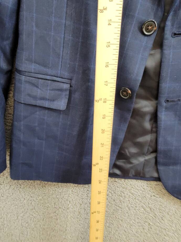 Lauren Ralph Lauren Plaid Suit Jacket Big Boys 16R Navy Welt Pockets Long Sleeve