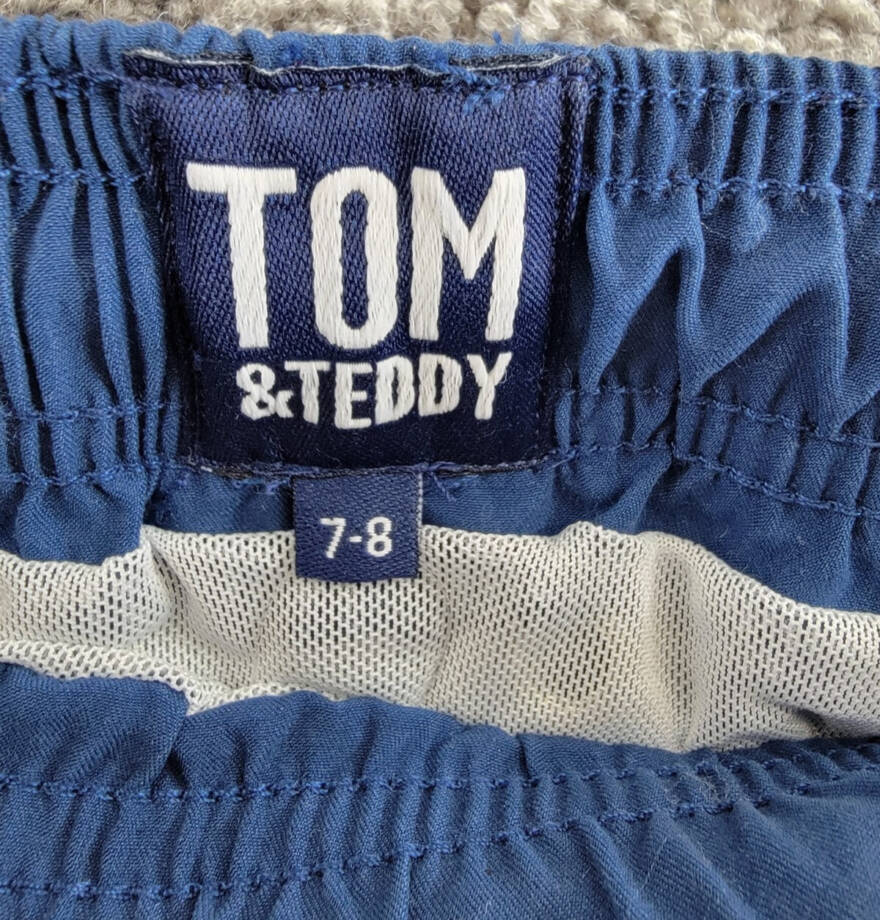 Tom & Teddy Solid Swim Trunks Boys 7-8 Midnight Blue Side Pockets Drawstring