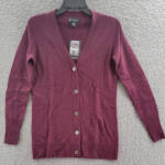 C By Bloomingdale's Cashmere Grandfather Cardigan Women's XS Wine Long Sleeves
