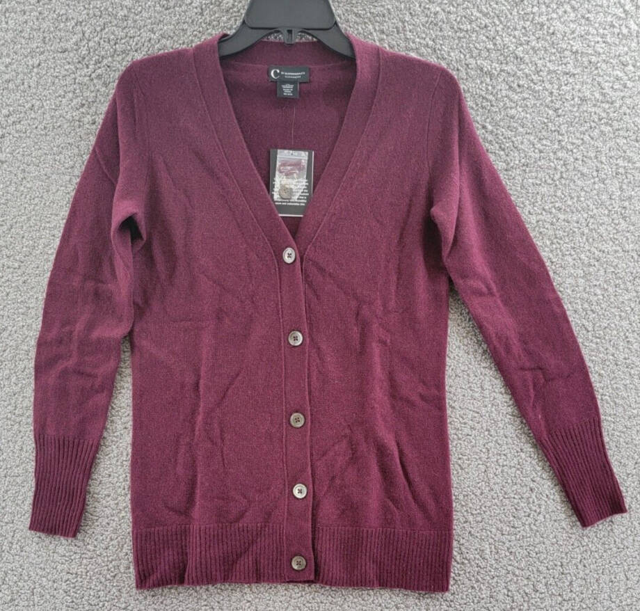 C By Bloomingdale's Cashmere Grandfather Cardigan Women's XS Wine Long Sleeves