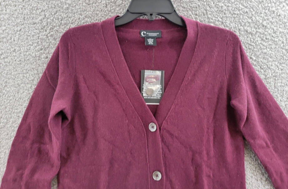 C By Bloomingdale's Cashmere Grandfather Cardigan Women's XS Wine Long Sleeves
