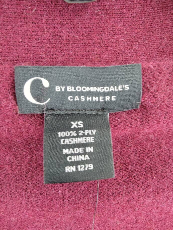 C By Bloomingdale's Cashmere Grandfather Cardigan Women's XS Wine Long Sleeves