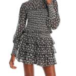 En Saison Embroidered Mock Neck Top Women's XS Black/White Floral Long Sleeve~