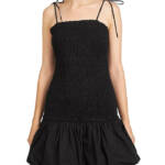 En Saison Smocked Bubble Hem Mini Dress Womens L Black Self-Tie Back Zip Closure