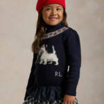 Ralph Lauren Intarsia Dog Fair Isle Wool Sweater Little Girls' 2 Navy Crewneck