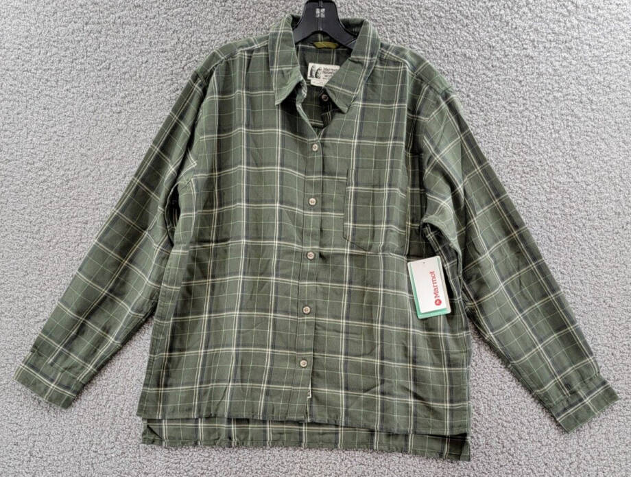 Marmot Fairfax Boyfriend Midweight Flannel Shirt Women's L Nori Long Sleeve Cuff