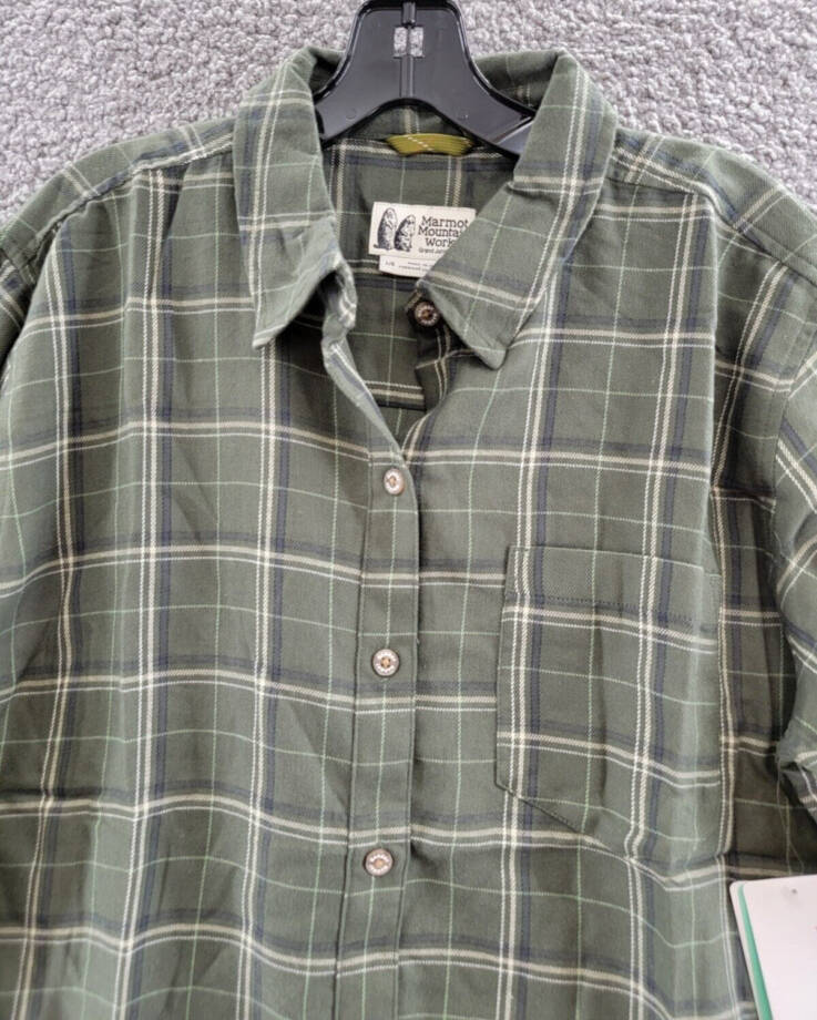 Marmot Fairfax Boyfriend Midweight Flannel Shirt Women's L Nori Long Sleeve Cuff