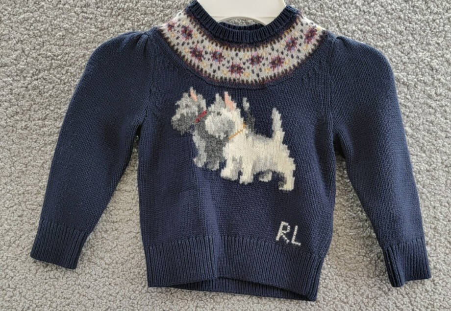 Ralph Lauren Intarsia Dog Fair Isle Wool Sweater Little Girls' 2 Navy Crewneck