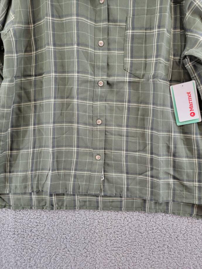 Marmot Fairfax Boyfriend Midweight Flannel Shirt Women's L Nori Long Sleeve Cuff