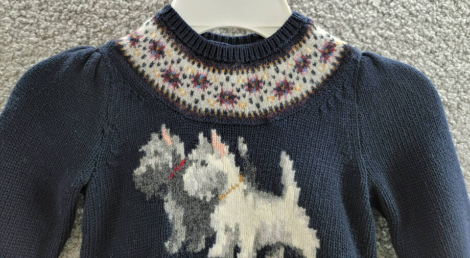 Ralph Lauren Intarsia Dog Fair Isle Wool Sweater Little Girls' 2 Navy Crewneck