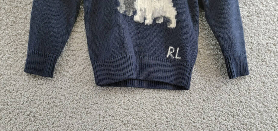 Ralph Lauren Intarsia Dog Fair Isle Wool Sweater Little Girls' 2 Navy Crewneck