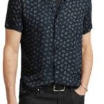 John Varvatos Loren Short Sleeve Button Front Shirt Men's M Black Paisley Print