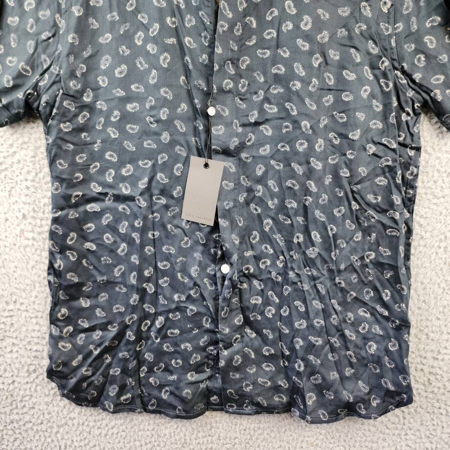 John Varvatos Loren Short Sleeve Button Front Shirt Men's M Black Paisley Print