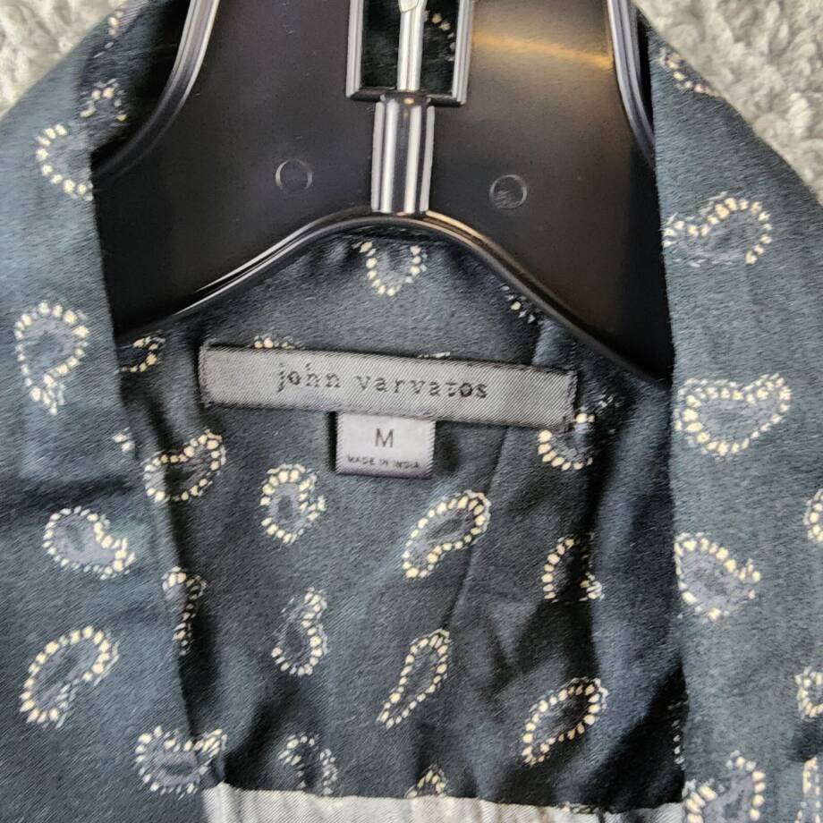 John Varvatos Loren Short Sleeve Button Front Shirt Men's M Black Paisley Print