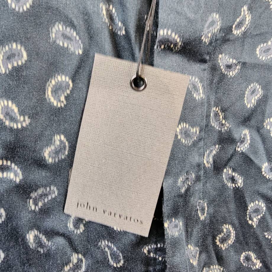 John Varvatos Loren Short Sleeve Button Front Shirt Men's M Black Paisley Print
