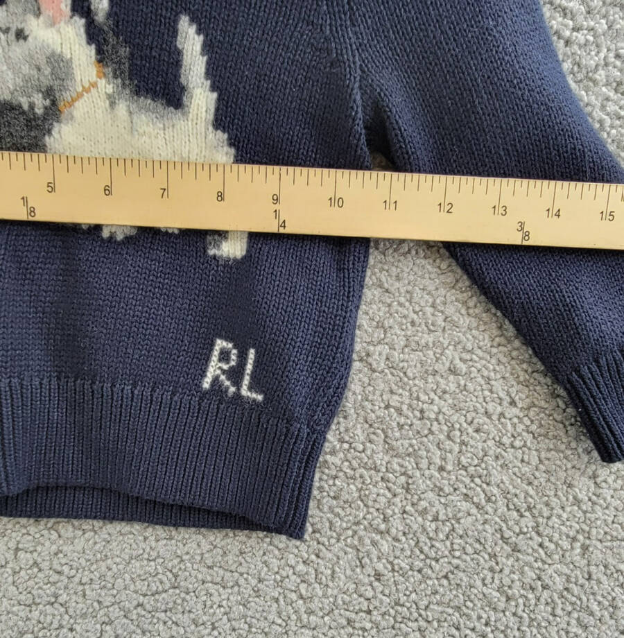 Ralph Lauren Intarsia Dog Fair Isle Wool Sweater Little Girls' 2 Navy Crewneck