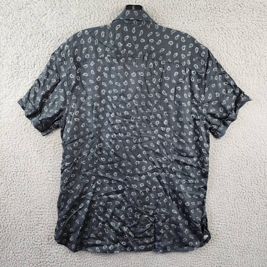 John Varvatos Loren Short Sleeve Button Front Shirt Men's M Black Paisley Print