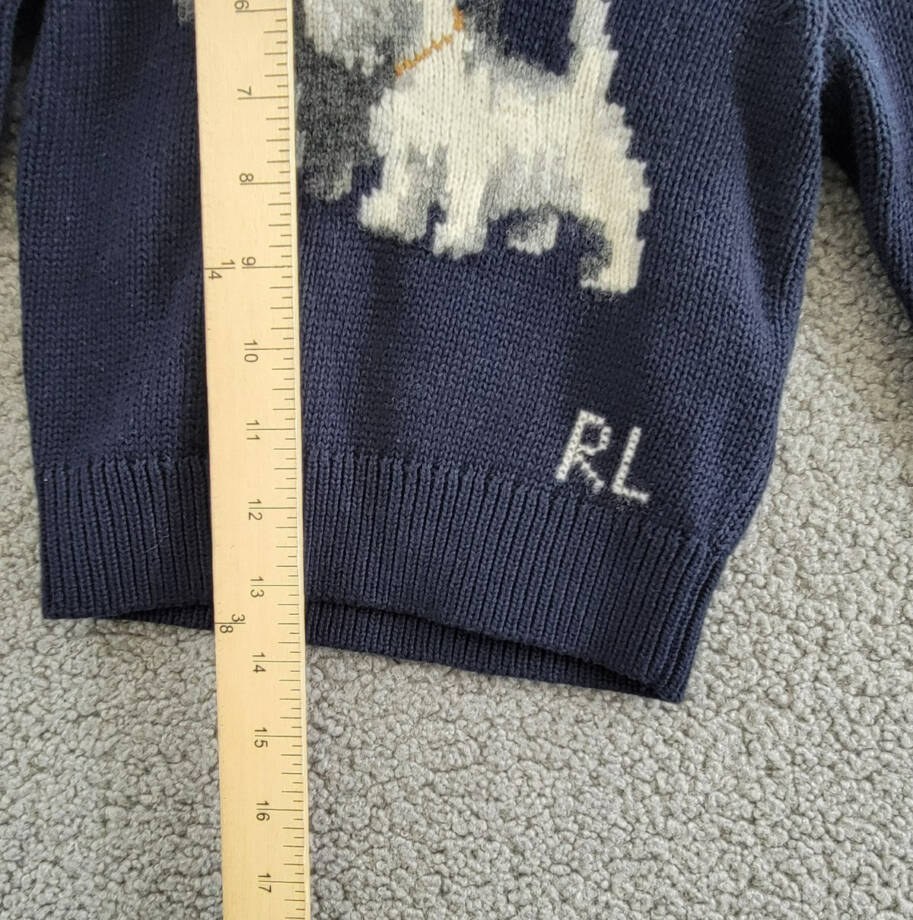Ralph Lauren Intarsia Dog Fair Isle Wool Sweater Little Girls' 2 Navy Crewneck