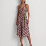 Lauren Ralph Lauren Belted Madras Sleeveless Dress Women's 8 Multicolor V-Neck