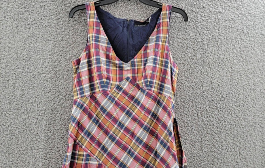 Lauren Ralph Lauren Belted Madras Sleeveless Dress Women's 8 Multicolor V-Neck