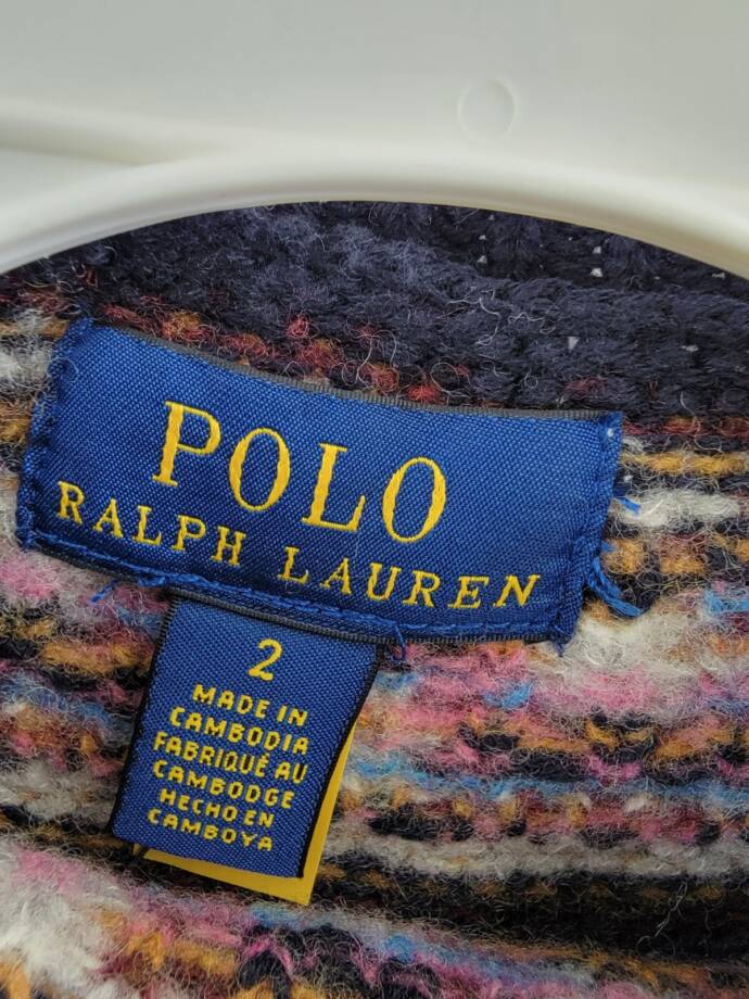 Ralph Lauren Intarsia Dog Fair Isle Wool Sweater Little Girls' 2 Navy Crewneck