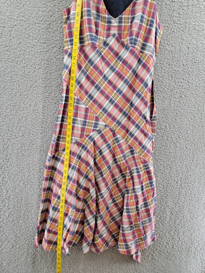 Lauren Ralph Lauren Belted Madras Sleeveless Dress Women's 8 Multicolor V-Neck