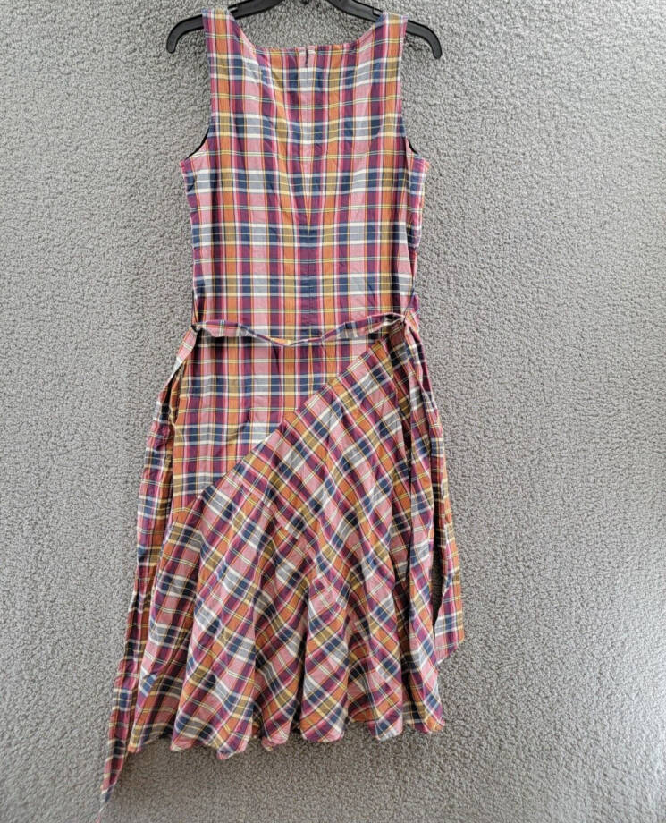 Lauren Ralph Lauren Belted Madras Sleeveless Dress Women's 8 Multicolor V-Neck