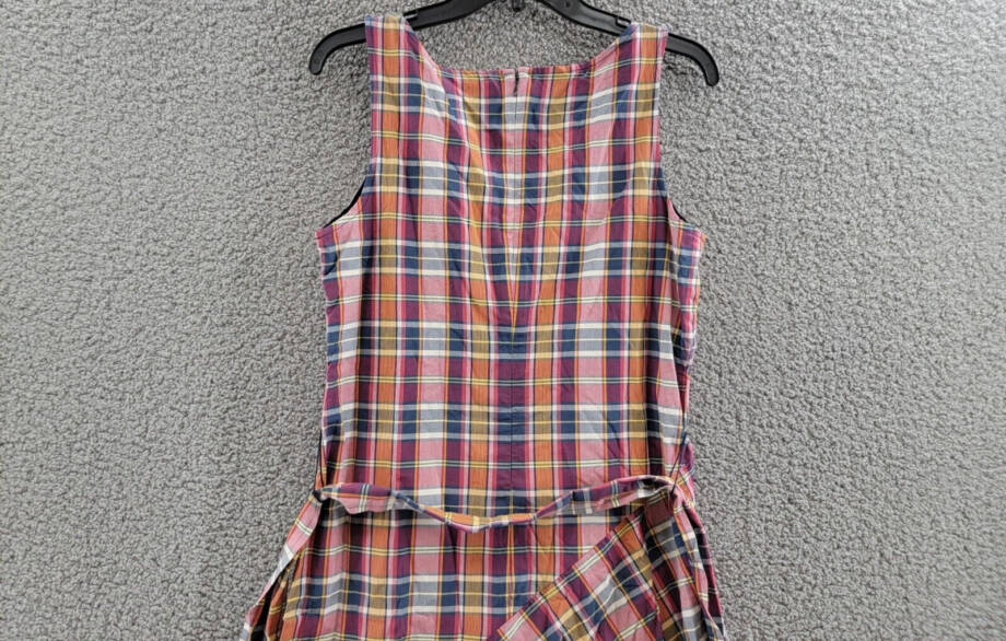 Lauren Ralph Lauren Belted Madras Sleeveless Dress Women's 8 Multicolor V-Neck