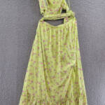 Wayf Darlin One Shoulder Cutout Maxi Dress Women's XL Lemon Ditsy Side Slit