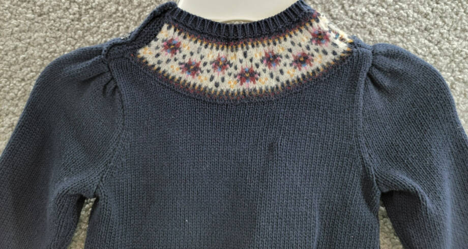 Ralph Lauren Intarsia Dog Fair Isle Wool Sweater Little Girls' 2 Navy Crewneck