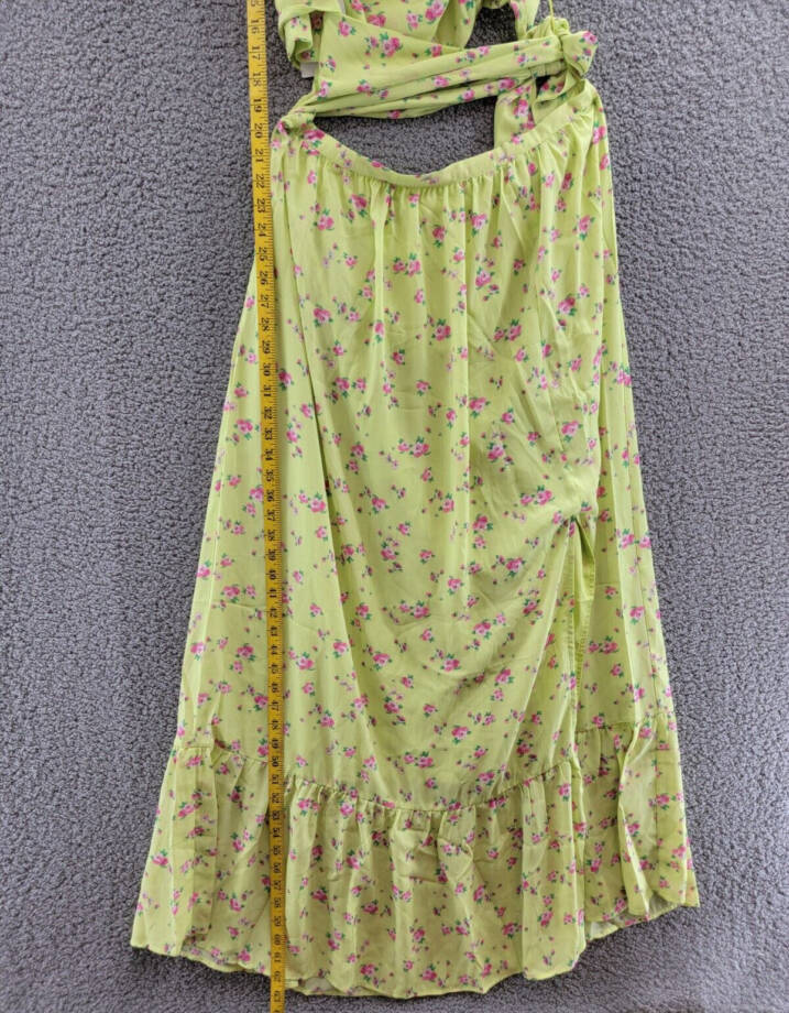 Wayf Darlin One Shoulder Cutout Maxi Dress Women's XL Lemon Ditsy Side Slit
