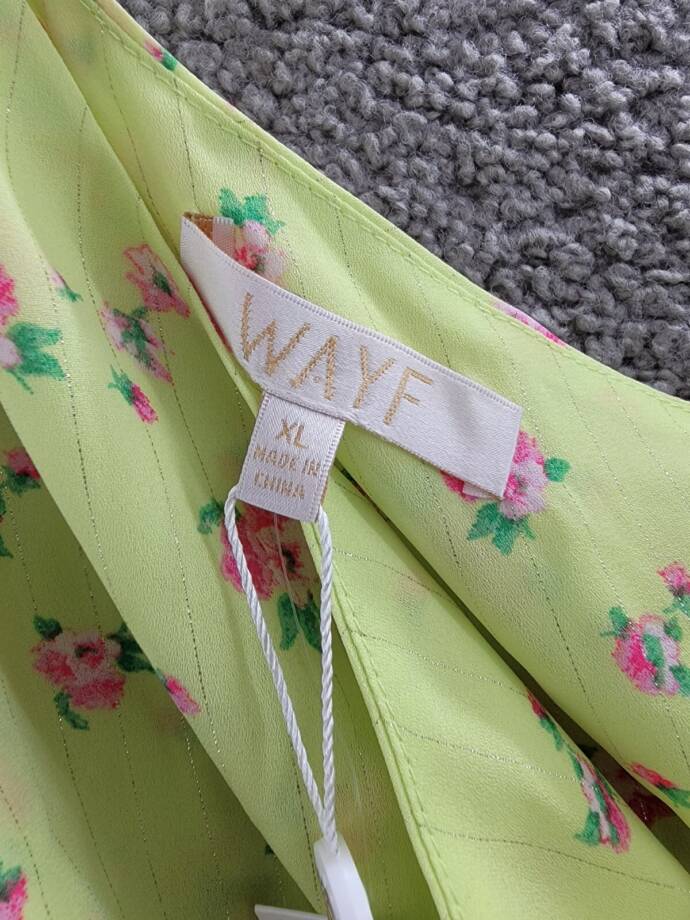 Wayf Darlin One Shoulder Cutout Maxi Dress Women's XL Lemon Ditsy Side Slit